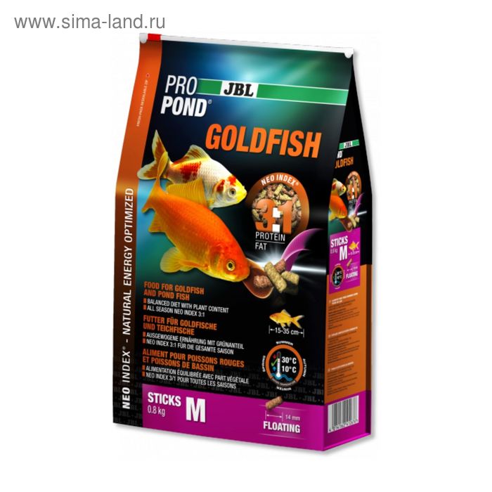 Корм JBL ProPond Goldfish для золотых рыбок кои ср. разм., плавучие палочки, 12 л, 1,7 кг - Фото 1