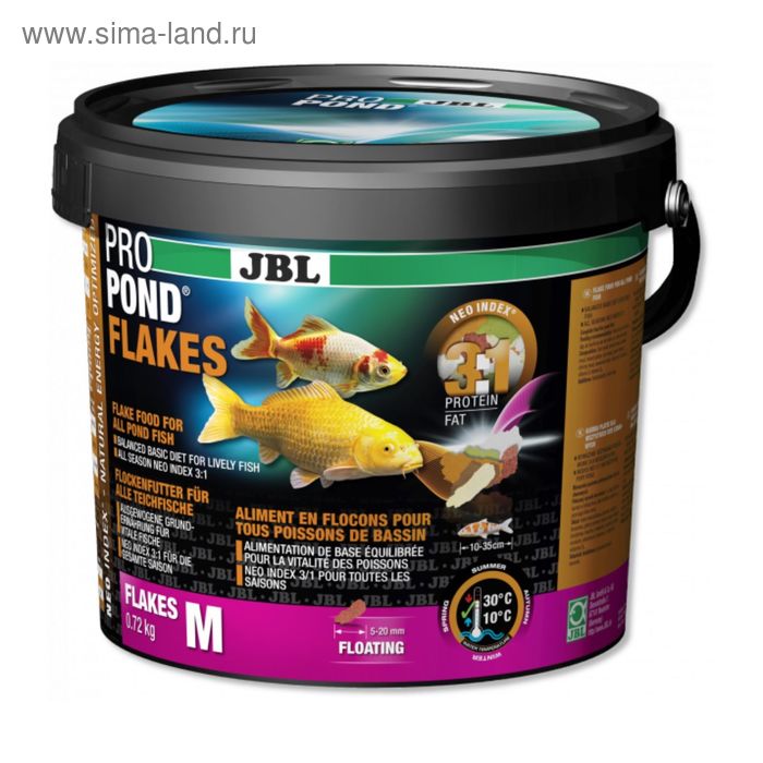 Основной корм JBL ProPond Flakes для прудовых рыб сред. разм., плав. хлопья, 0,72 кг, 5,5 л - Фото 1