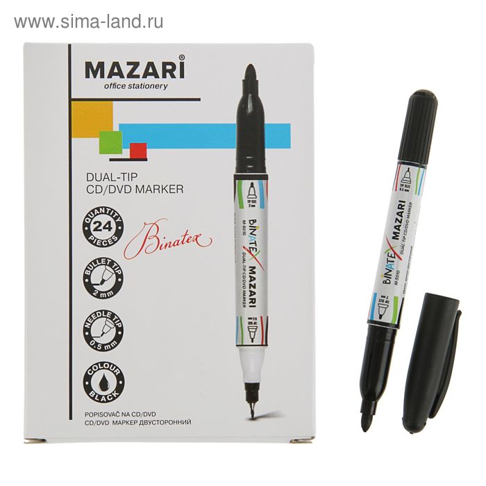 Mаркер Mazari Binatex для CD/DVD, 2.0 мм, чёрный, двусторонний - Фото 1