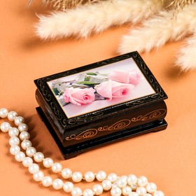 Шкатулка «Розовые розы», 6×9 см, лаковая миниатюра