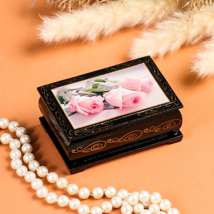 Шкатулка «Розовые розы», 6×9 см, лаковая миниатюра - Фото 1