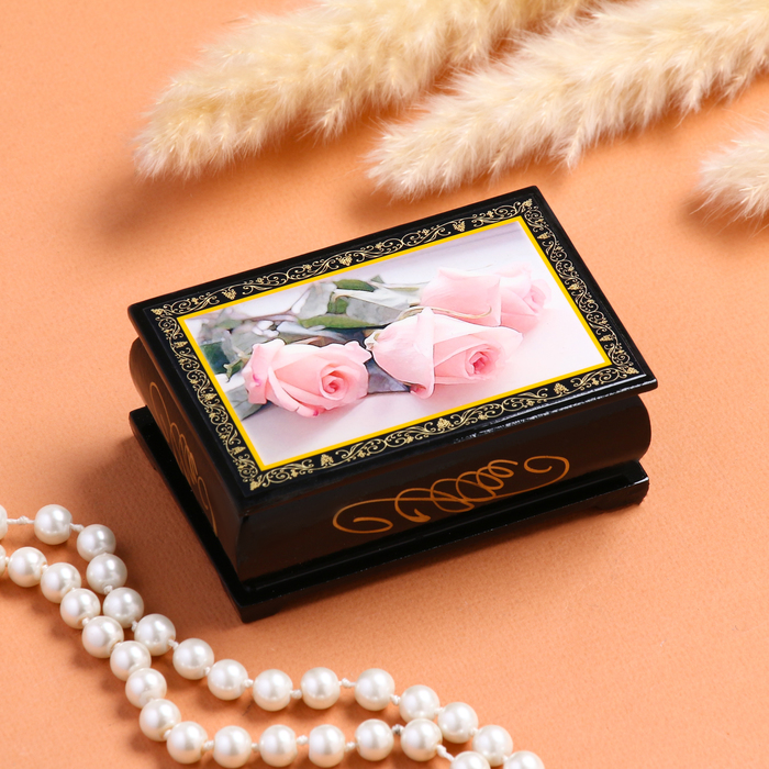 Шкатулка «Розовые розы», 6×9 см, лаковая миниатюра - фото 1925839101