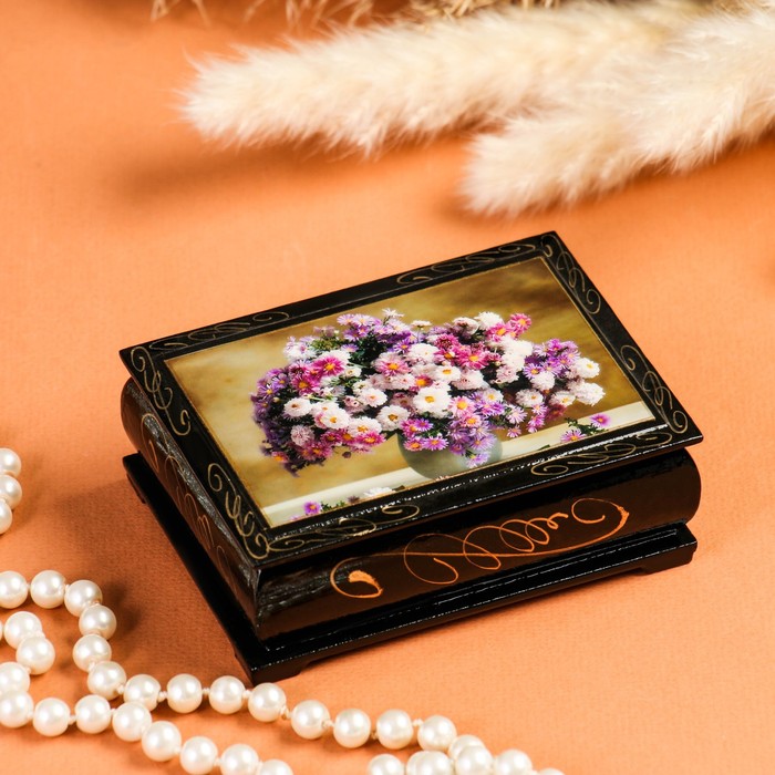 Шкатулка «Цветы», 7,5×10 см, лаковая миниатюра - фото 1906859723
