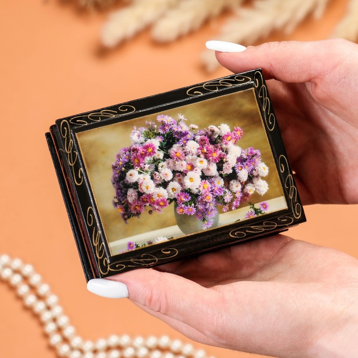 Шкатулка «Цветы», 7,5×10 см, лаковая миниатюра - фото 1906859725