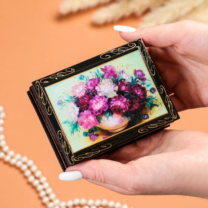 Шкатулка «Цветы», 7,5×10 см, лаковая миниатюра - фото 1906859728