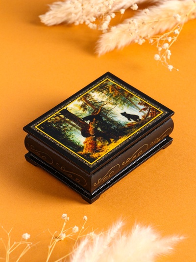 Шкатулка для украшений «Мишки», 7.5×10 см, лаковая миниатюра