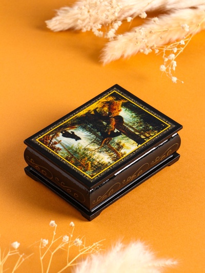 Шкатулка для украшений «Мишки», 7.5×10 см, лаковая миниатюра
