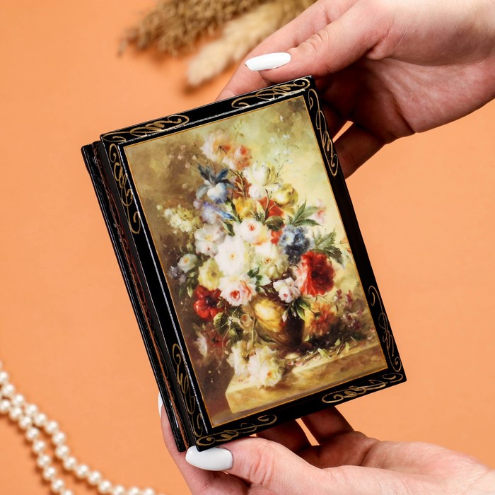 Шкатулка «Букет цветов», 10×14 см, лаковая миниатюра - фото 1906859736