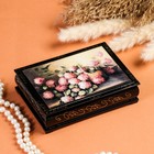 Шкатулка «Розовые цветы в корзине», 10×14 см, лаковая миниатюра - фото 306909006