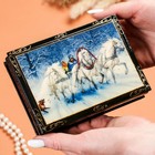 Шкатулка для украшений «Зимняя тройка коней», 10×14 см, лаковая миниатюра - Фото 3