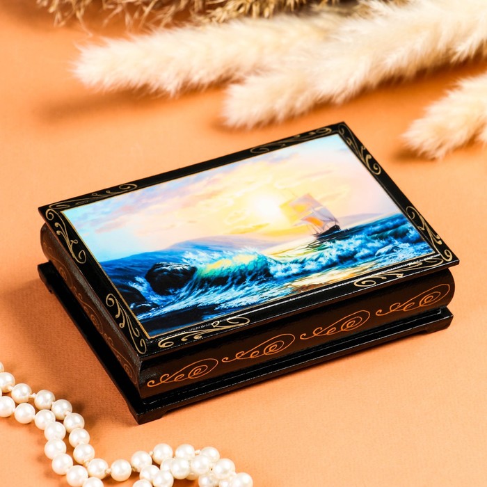 Шкатулка «Морской берег», 10×14 см, лаковая миниатюра - фото 1906859754