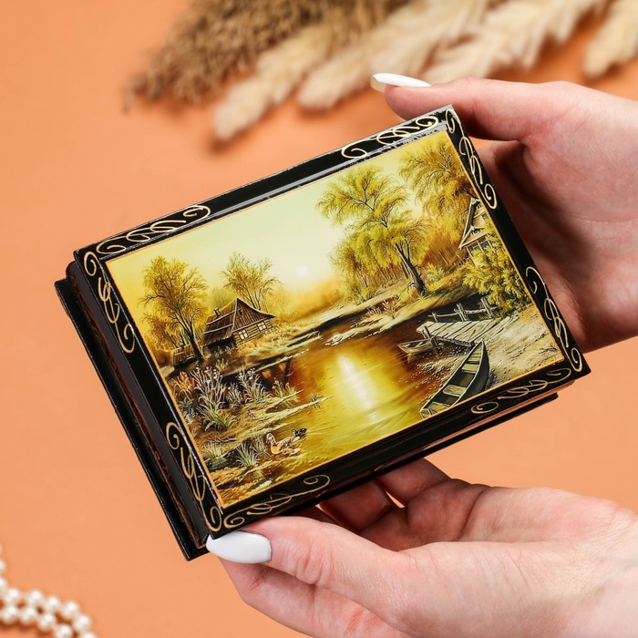 Шкатулка «Закат», 10×14 см, лаковая миниатюра - фото 1906859758