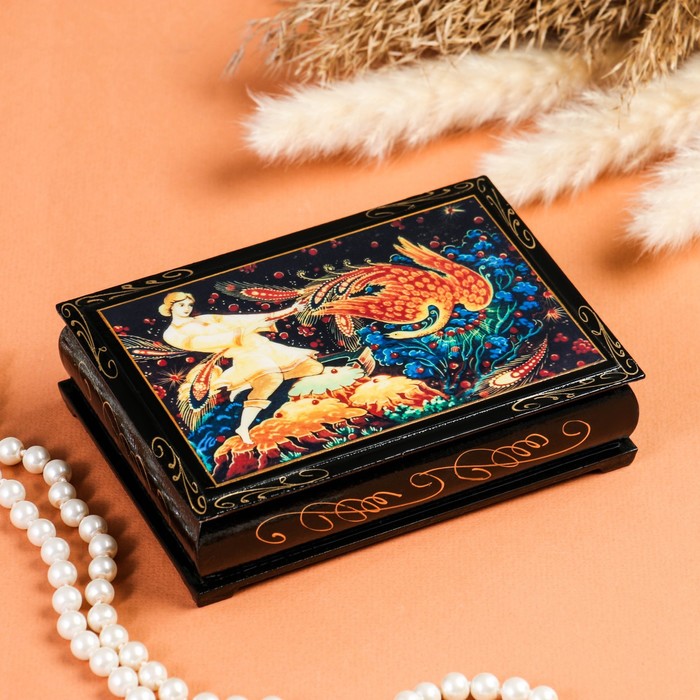 Шкатулка для украшений «Жар-Птица», 10×14 см, лаковая миниатюра - Фото 1