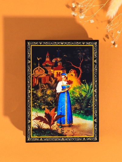 Шкатулка для украшений «Аленький цветочек», 10×14 см, лаковая миниатюра