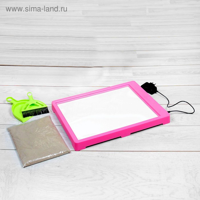 Планшет для рисования песком, песок 1 кг, совочек и метёлочка, цвет розовый, подсветка жёлтая - Фото 1