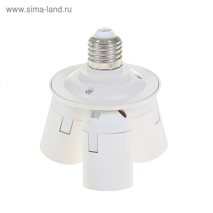 Переходник с цоколя E27 на 3хE27 узкий, белый - Фото 1
