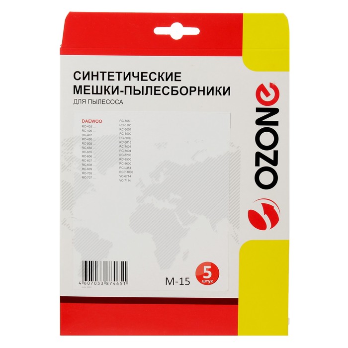 Синтетический пылесборник Ozone micron M-15, 5 шт (Daewoo)