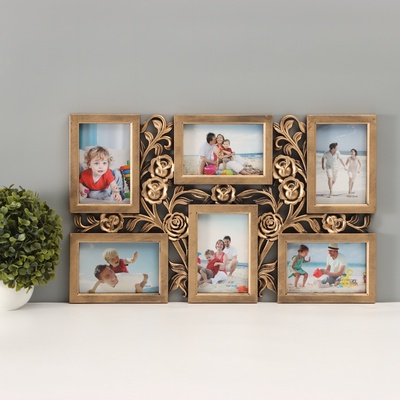 Фоторамка-коллаж на 6 фото 10×15 см «Куст роз», т. золото, 35.5×56.5×2 см