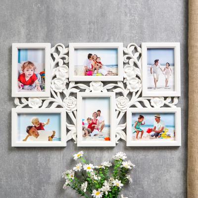 Фоторамка-коллаж на 6 фото 10×15 см «Куст роз», белая, 35.5×56.5×2 см
