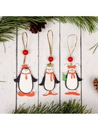 Ёлочная игрушка «Пингвинчики в шапочках», односторонняя, МИКС - Фото 2