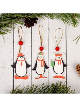 Ёлочная игрушка «Пингвинчики в шапочках», односторонняя, МИКС