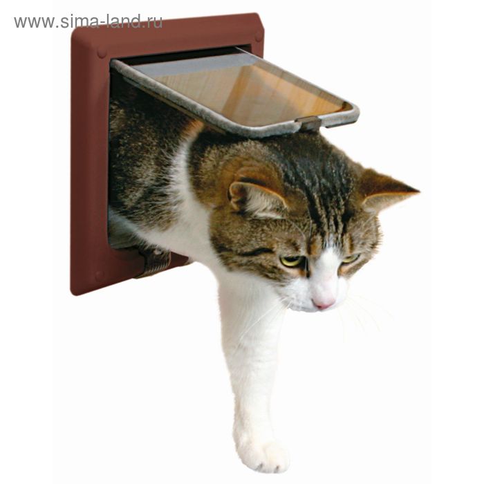 Дверца Trixie для кошки  ,15,8х14,7см, с 4 функциями, коричневый. - Фото 1