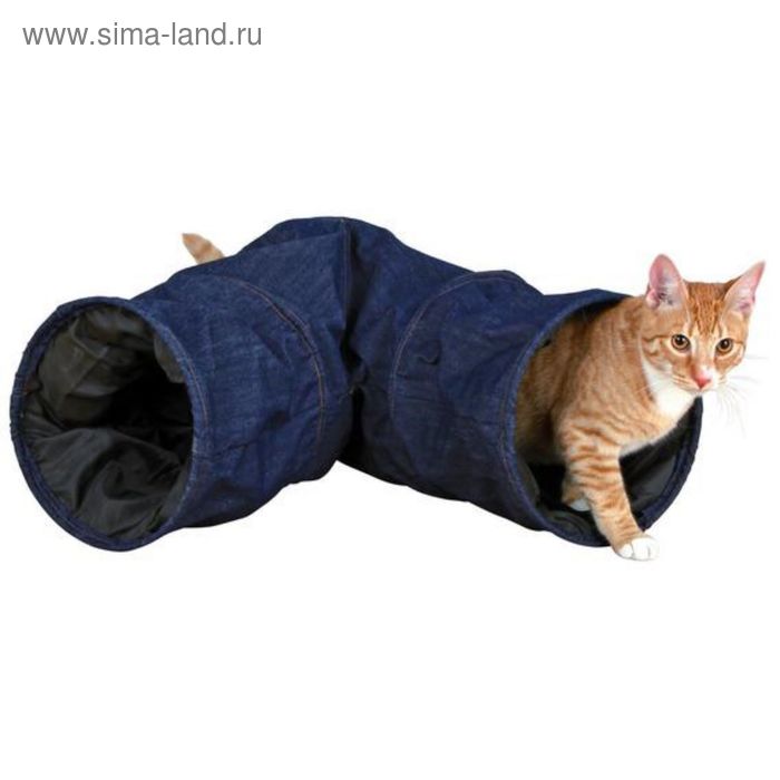 Тоннель Trixie для кошек и щенков Jeans, ø 25/ø 30 × 53 см, хлопок/полиэстер, синий - Фото 1