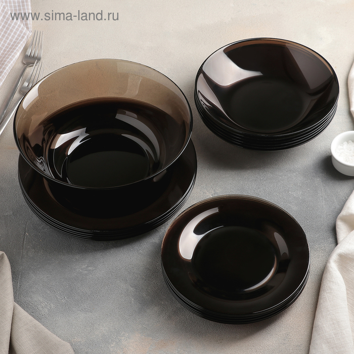 Сервиз столовый стеклянный «Амбьянте», 19 предметов, цвет коричневый - Фото 1