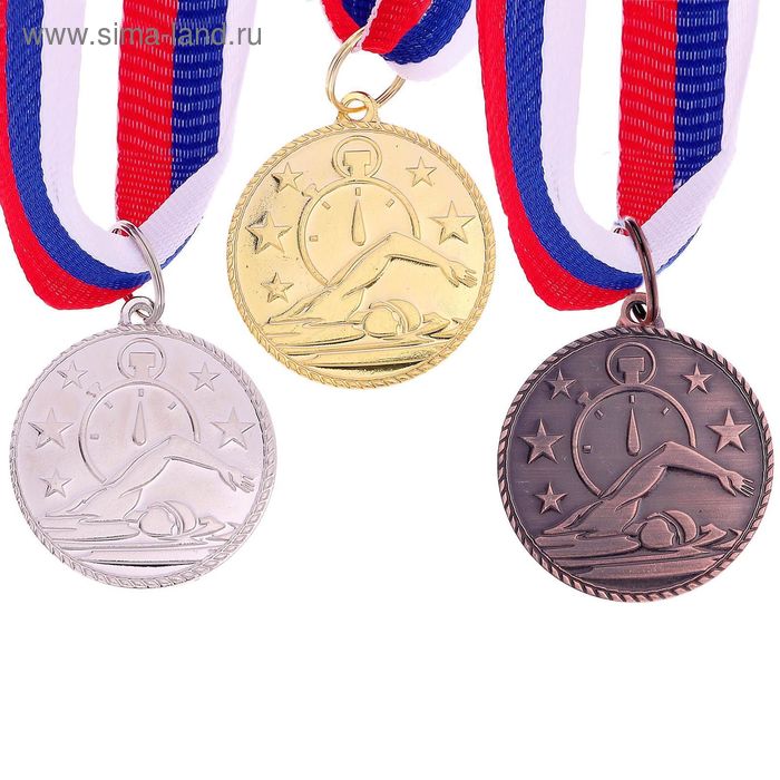 Медаль тематическая «Плавание», серебро, d=3,5 см - Фото 1