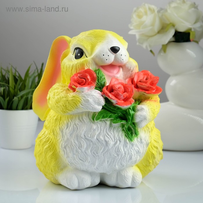 Копилка "Кролик с цветком" большой 27см желтый - Фото 1