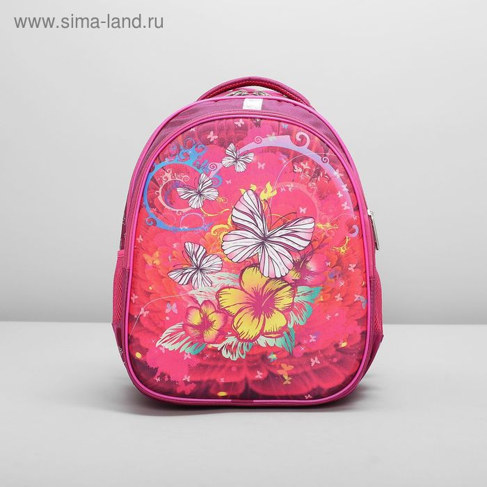 Рюкзак школьный на молнии, светоотражающий, 3 отдела, 2 наружных кармана, цвет розовый - Фото 1