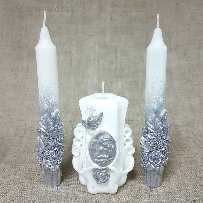 Набор Свадебных свечей " Ангелочки" серебряный - Фото 1