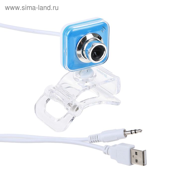 Веб-камера CBR CW-834M Blue, 0.3 МП, 640x480, 4 линзы, микрофон, голубая - Фото 1