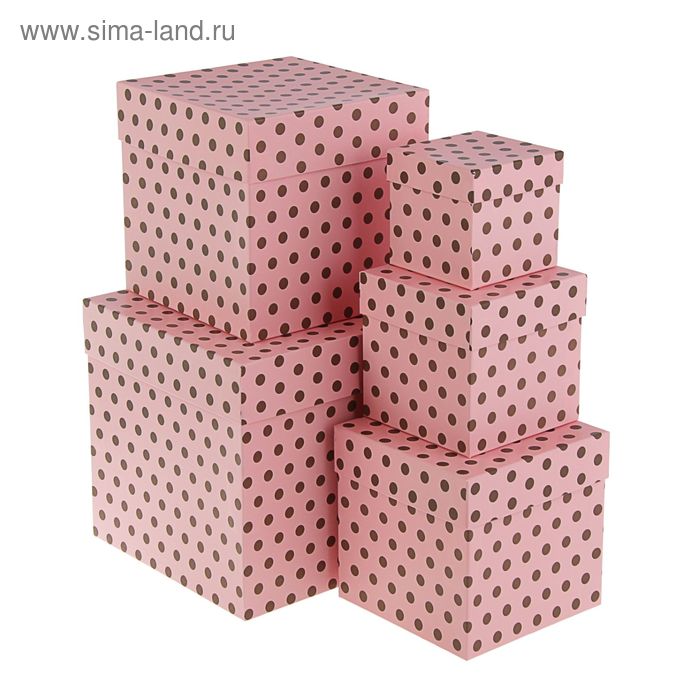 Набор коробок 5 в 1 "Горох на розовом", 22.5 х 22.5 х 22.5 - 9.5 х 9.5 х 9.5 см - Фото 1