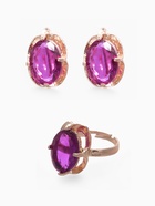 Гарнитур 3 предмета: серьги, кулон, кольцо безразмерное «Эдель» классик, цвет фиол в золоте, 45 см - Фото 6