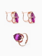 Гарнитур 3 предмета: серьги, кулон, кольцо безразмерное «Эдель» классик, цвет фиол в золоте, 45 см - Фото 7