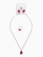 Гарнитур 3 предмета: серьги, кулон, кольцо безразмерное «Эдель» классик, цвет фиол в золоте, 45 см - Фото 4