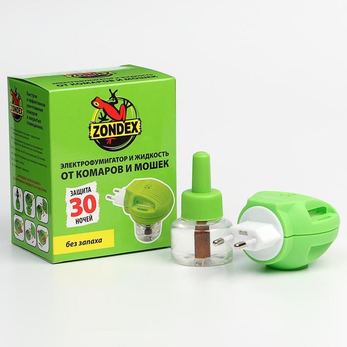 Комплект от комаров и мошек "Zondex", без запаха, фумигатор + жидкость, 30 ночей - Фото 1