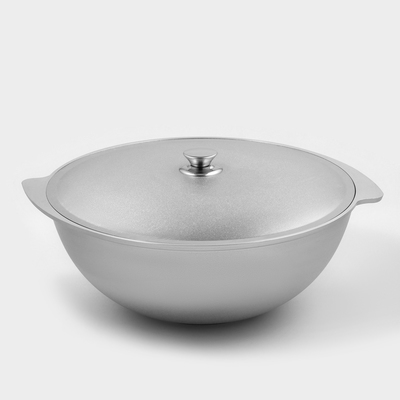 Казан для плова KUKMARA, 12 л, с крышкой, литые ручки, литой алюминий, серебристый