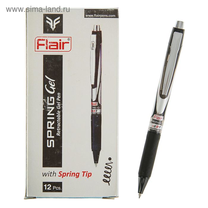 Ручка гелевая автомат Flair Spring узел-игла 0.5 мм, прозрачный корпус, стержень чёрный - Фото 1