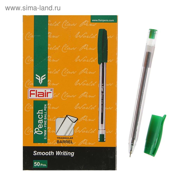 Ручка шариковая Flair Peach, узел-игла 0.7 мм, масляная основа, треугольный корпус, стержень зелёный - Фото 1