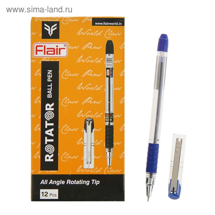 Ручка шариковая Flair Rotator, узел-игла 0.5 мм, масляная основа, резиновый упор, стержень синий - Фото 1