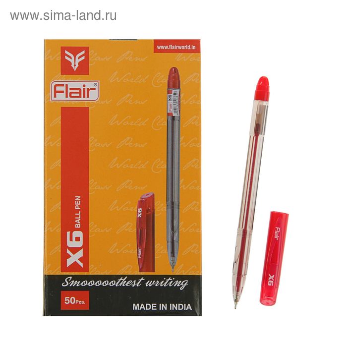 Ручка шариковая Flair X-6, узел-игла 0.6 мм, масляная основа, стержень красный - Фото 1