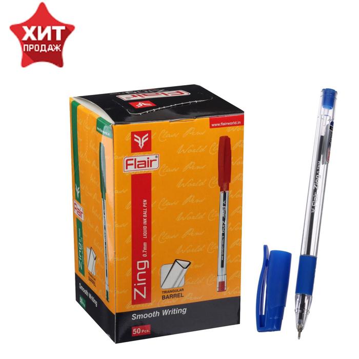 Ручка шариковая Flair Zing, узел-игла 0.7 мм, масляная основа, резиновый упор, треугольный корпус, синий - Фото 1