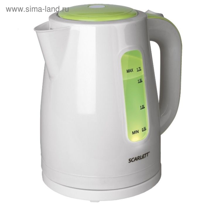 Чайник электрический Scarlett SC-EK18P27, пластик, 1.7 л, 2200 Вт, бело-зеленый - Фото 1