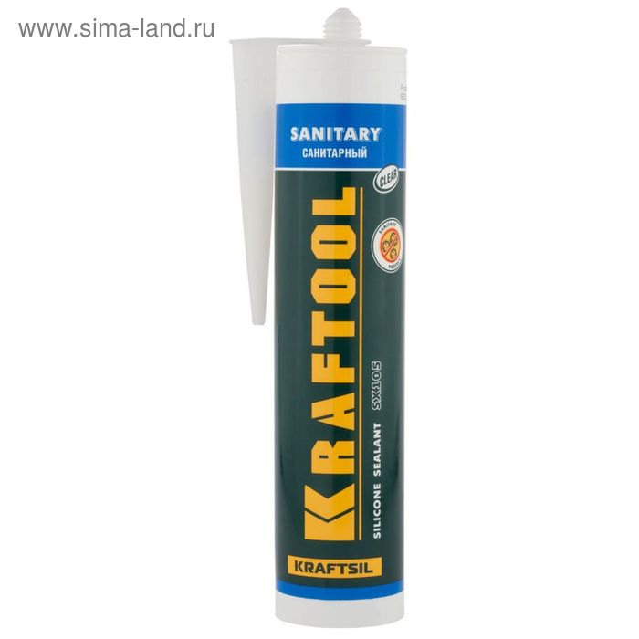 Герметик  KRAFTOOL, силиконовый, прозрачный, санитарный, для повышенной влажности, 300мл - Фото 1