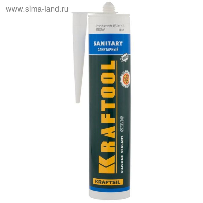 Герметик KRAFTOOL, силиконовый, белый, санитарный, для повышенной влажности, 300мл - Фото 1