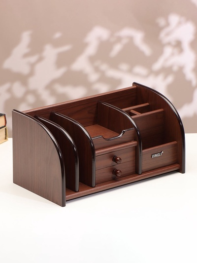 Органайзер 7 секций, 2 выдвижных ящика, серия Орех с кантом темным, 16×30×15 см