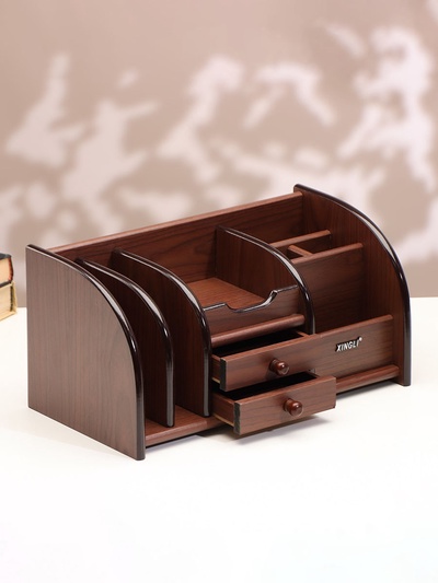 Органайзер 7 секций, 2 выдвижных ящика, серия Орех с кантом темным, 16*30*15см