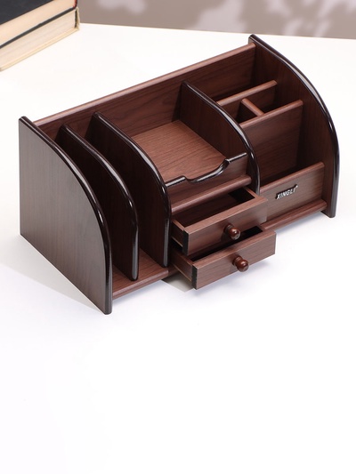 Органайзер 7 секций, 2 выдвижных ящика, серия Орех с кантом темным, 16*30*15см